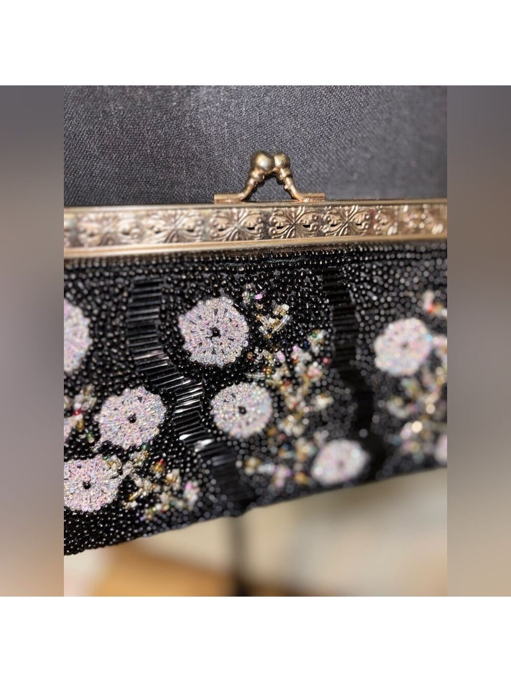 🔥Rare Vintage🔥 Stunning Mid Century Floral Glass Beaded Evening Clutch Purse - Picture 6 of 10